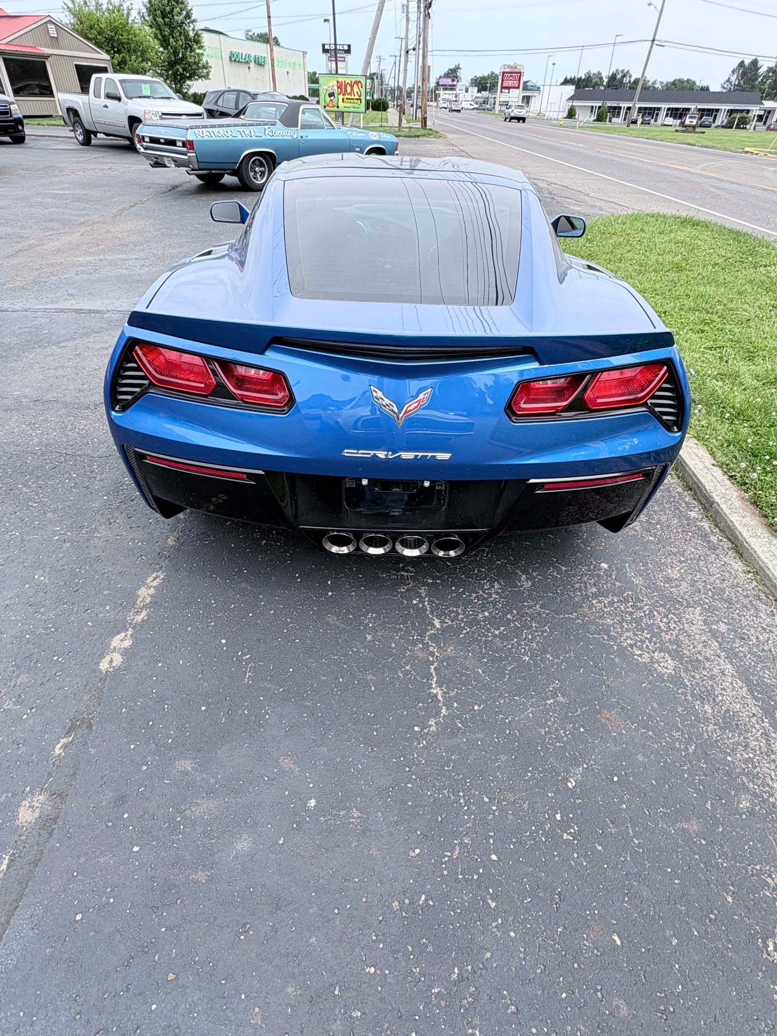 Blue C7 Chevrolet Corvette Stingray rear view at Gett Itt Motors, Newark Ohio