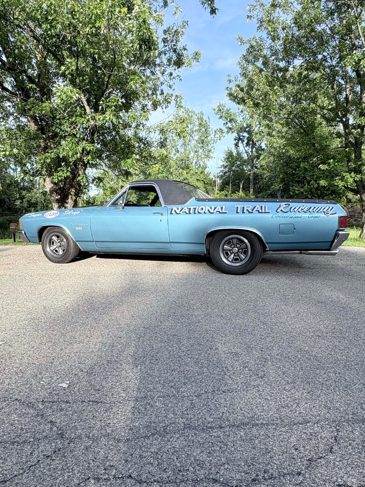 1972 Chevrolet El Camino SS side profile under the trees