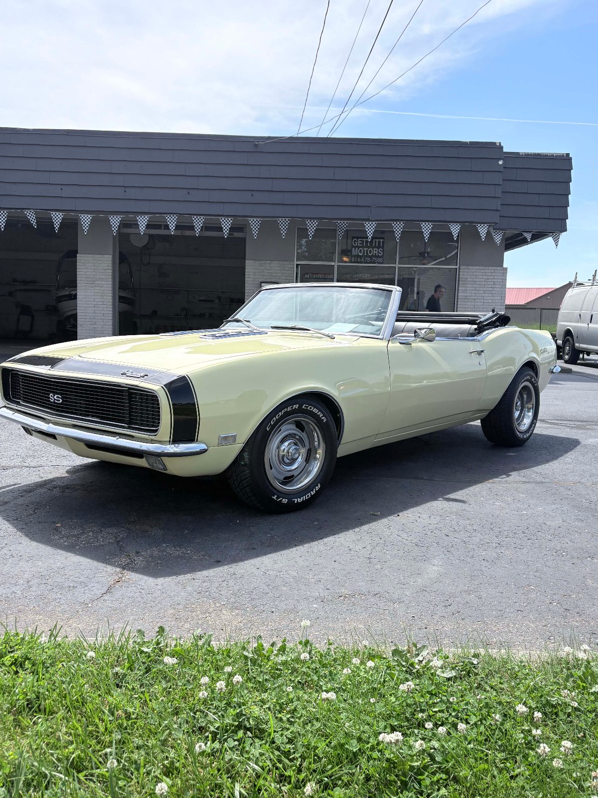 Yellow 1968 Chevrolet Camaro SS convertible parked at Gett Itt Motors