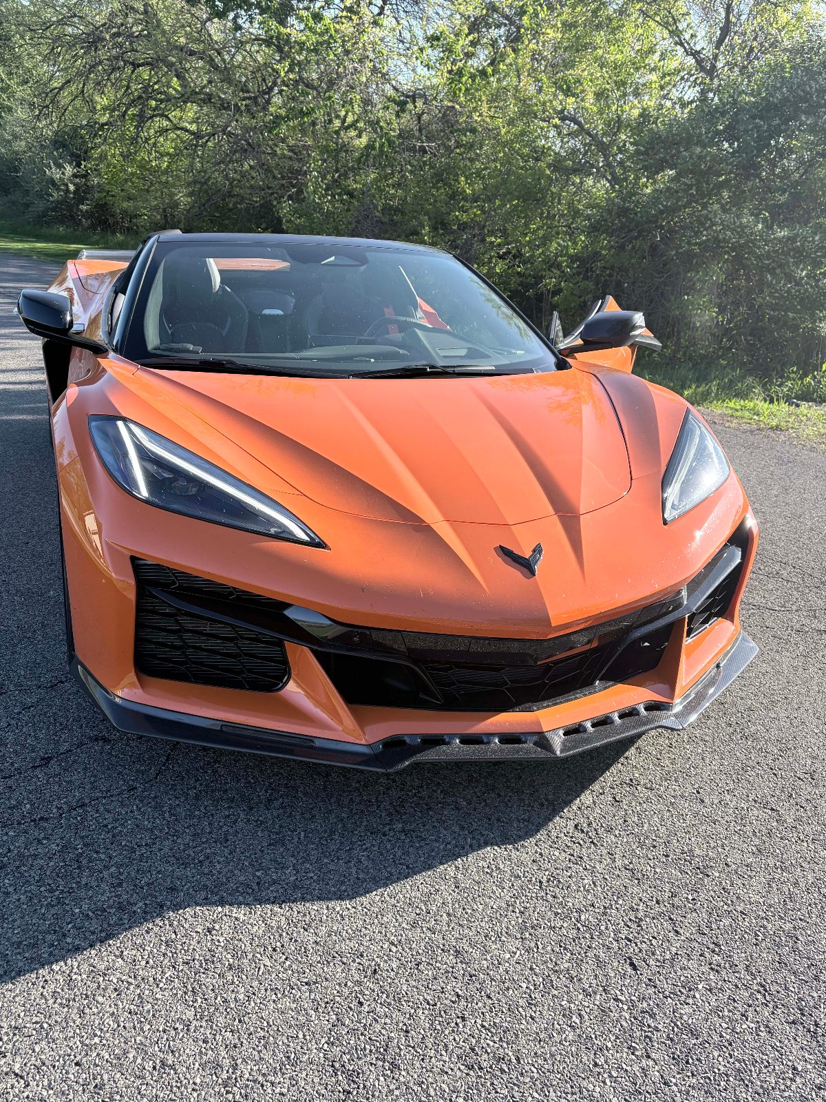 Orange C8 Chevrolet Corvette Z06 front end detail